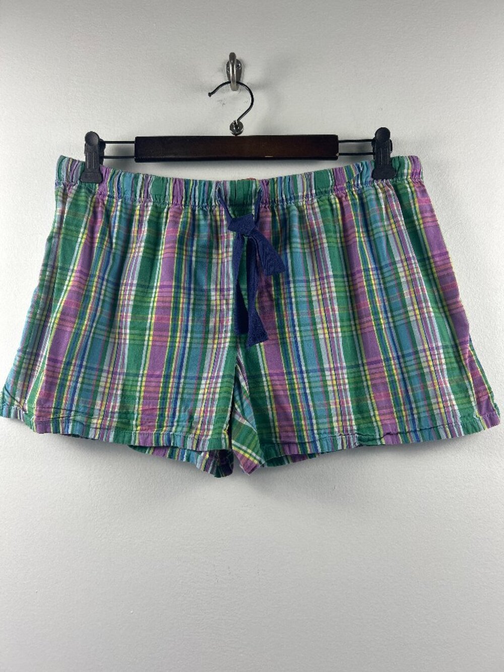 Esprit Vintage Plaid Madras Shorts Elastic Waist Tie M